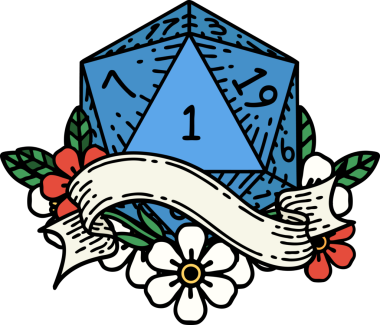 Retro Dövme Biçimi Doğal Bir d20 zar bir insan tarafından çizildi