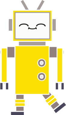 Bir insan tarafından çizilmiş düz renkli bir robot karikatürü