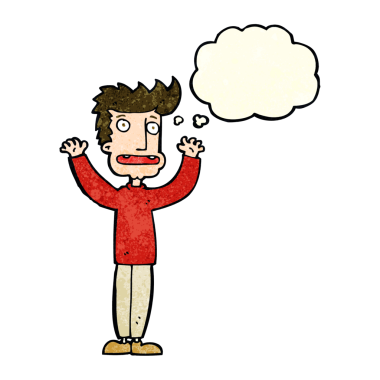 Bir insan tarafından çizilmiş düşünce baloncuğu olan stresli bir adam.