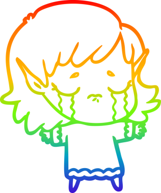 Gökkuşağı gradyan çizgi çizimi Bir insan tarafından çizilmiş ağlayan elf kızı