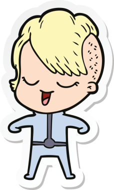 Bir insan tarafından çizilmiş fütüristik elbiseli mutlu bir çizgi film kızının çıkartması.