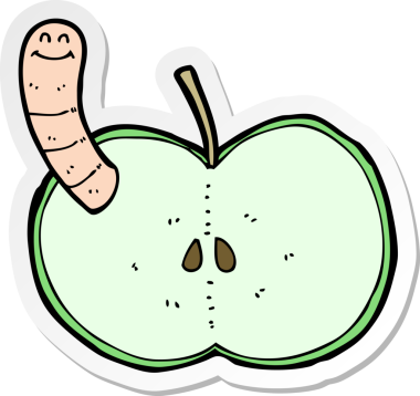 Bir insan tarafından çizilmiş bir elma karikatürü.