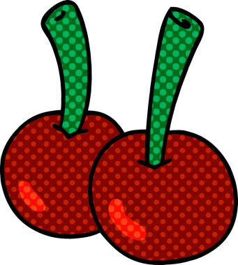 Bir insan tarafından çizilmiş tuhaf çizgi film kirazları.
