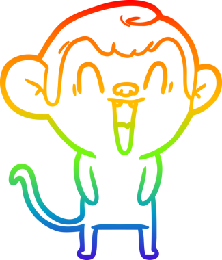 Gökkuşağı gradyan çizgi çizimi bir insan tarafından çizilmiş gülen maymun