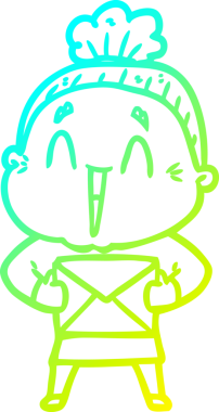 Bir insan tarafından çizilmiş, mutlu, yaşlı bir kadının çizdiği soğuk çizgi.