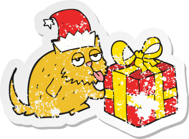 Bir insan tarafından çizilmiş bir karikatür kedinin gerilimli çıkartması.