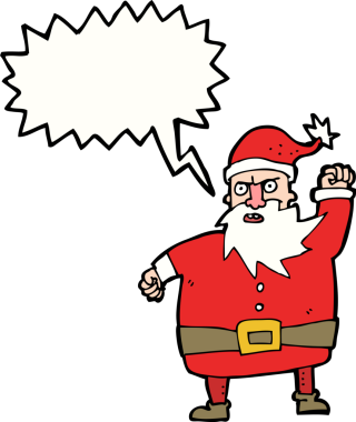 Bir insan tarafından çizilmiş konuşma balonlu Noel Baba çizgi filmi.