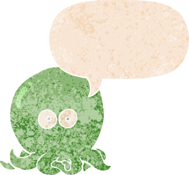 grunge 'da konuşma baloncuğu olan ahtapot çizgi film karakteri bir insan tarafından çizilmiş.