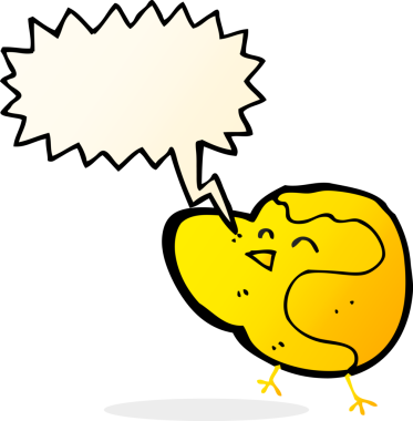 Bir insan tarafından çizilmiş konuşma balonlu çizgi film kuşu.