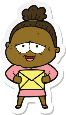 Bir insan tarafından çizilmiş mutlu yaşlı bir kadının çıkartması.