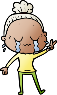 Bir insan tarafından çizilmiş ağlayan yaşlı kadın çizgi filmi.