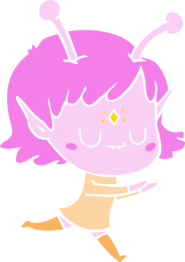 Bir insan tarafından çizilmiş düz renkli uzaylı kız çizgi filmi.