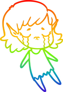 Gökkuşağı gradyan çizgi çizimi Bir insan tarafından çizilmiş ağlayan elf kızı