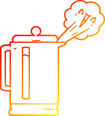 Bir insan tarafından kaynatılan elektrikli su ısıtıcısının sıcak çizgi çizimi