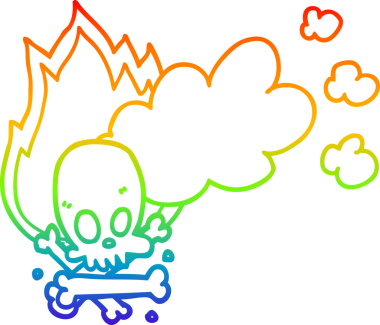 Gökkuşağı gradyan çizgi çizimi bir insan tarafından çizilmiş ürkütücü yanan kemikler.