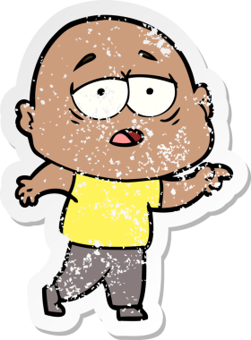 Bir insan tarafından çizilmiş yorgun ve kel bir adamın sıkıntılı çıkartması.