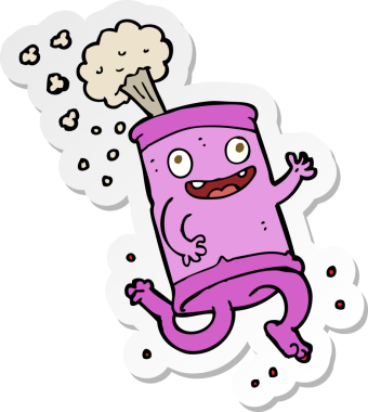 Bir insan tarafından çizilmiş karikatür çılgın soda kutusu çıkartması.