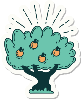 Bir insan tarafından çizilmiş dövme stili elma ağacının çıkartması.