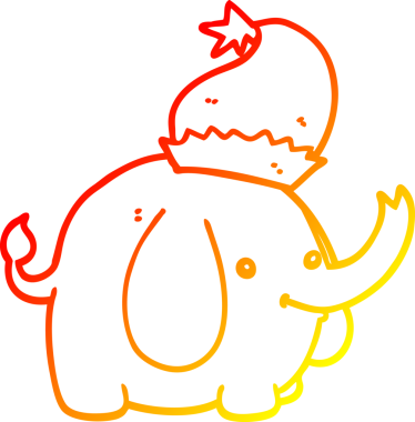 Bir insan tarafından çizilmiş şirin bir noel filinin sıcak çizgi çizimi