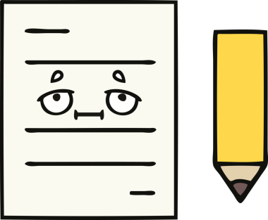 Bir insan tarafından çizilmiş bir test kağıdının sevimli karikatürü.