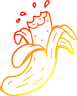 Bir insan tarafından ısırılmış bir muzun sıcak çizgi çizimi