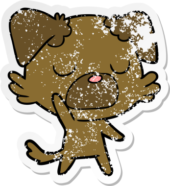 Bir insan tarafından çizilmiş bir karikatür köpeğinin sıkıntılı çıkartması.