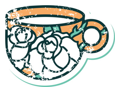 Bir bardağın ve bir insanın çizdiği çiçeklerin sembolik dövmesi.