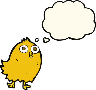 Bir insan tarafından çizilmiş düşünce baloncuklu mutlu kuş.