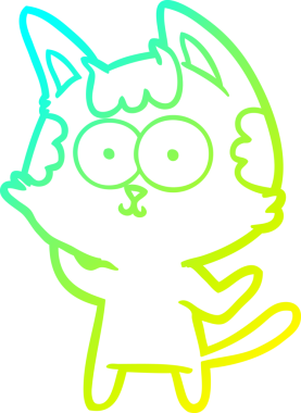 Bir insan tarafından çizilmiş mutlu çizgi film kedisinin soğuk gradyan çizgisi.