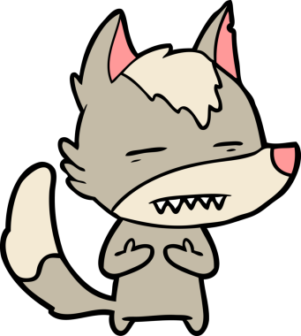 Bir insan tarafından çizilen dişleri gösteren bir kurt çizgi filmi.