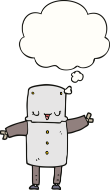 Bir insan tarafından çizilmiş düşünce baloncuklu çizgi film robotu