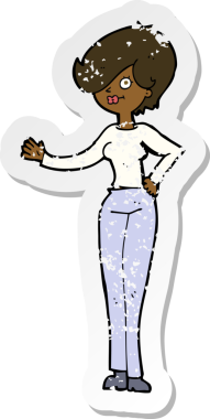 Bir insan tarafından çizilmiş bir karikatür kadının gerilmiş çıkartması.