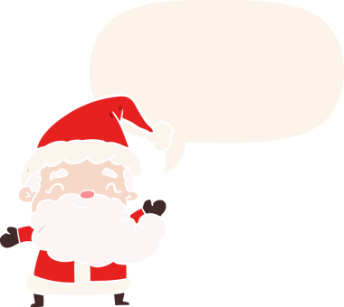 Bir insan tarafından çizilmiş eski tarz konuşma baloncuğu olan çizgi film Noel Baba.