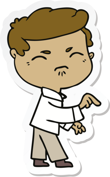 Çizgi film çıkartması. Sinirli bir adam, bir insan tarafından çizilmiş.