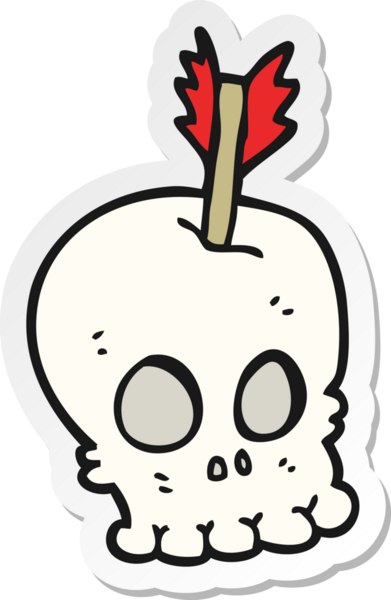 Bir insan tarafından çizilmiş oklu karikatür kafatası çıkartması.