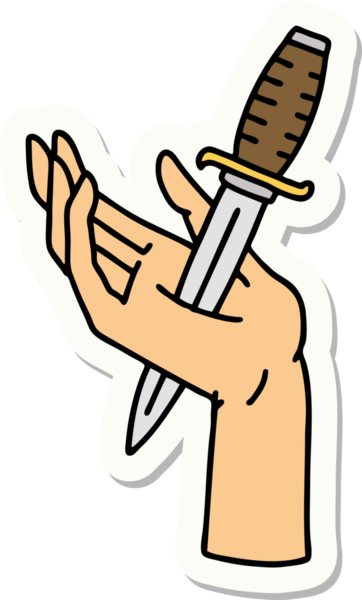 Bir insan tarafından çizilmiş eline geleneksel bir hançer stili dövme çıkartması.