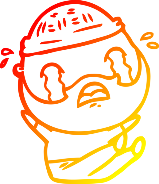 Bir insan tarafından çizilmiş ağlayan sakallı bir adamın sıcak çizgi çizimi.