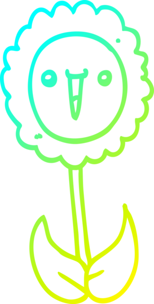 Bir insanın çizdiği karikatür çiçeğinin soğuk gradyan çizgisi.