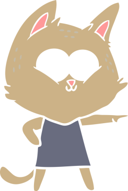 Bir insan tarafından çizilmiş düz renkli kedi kız çizimi.