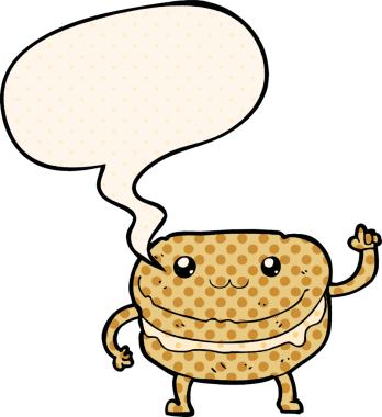 Çizgi roman tarzında konuşan pasta karakteri bir insan tarafından çizilmiş.