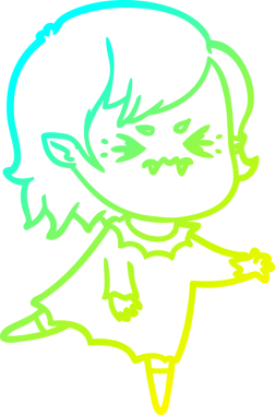 Bir insan tarafından çizilmiş, soğuk gradyan çizgi film karakteri bir vampir kız.