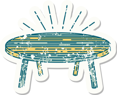 Bir insan tarafından çizilmiş dövme stili ahşap bir masanın eski bir çıkartması.