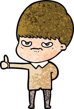 Bir insan tarafından çizilmiş kızgın çizgi film çocuğu.