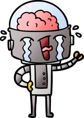 Bir insan tarafından çizilmiş ağlayan robot çizgi film.