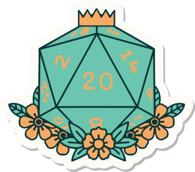 Bir insan tarafından çizilmiş 20 D20 zarının etiketi.