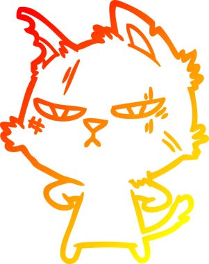 Bir insan tarafından çizilmiş sert bir çizgi film kedisinin sıcak çizgi çizimi