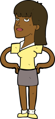 Bir insan tarafından çizilmiş kalçaları olan çizgi film kadını.