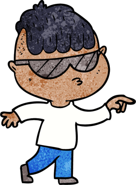 Bir insan tarafından çizilmiş güneş gözlüğü takan çizgi film çocuğu.