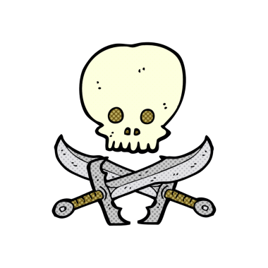 bir insan tarafından çizilmiş kafatası ve kılıç sembolü.