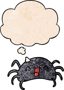 Düşünce baloncuklu çizgi film örümceği bir insan tarafından çizilmiş grunge desenli.